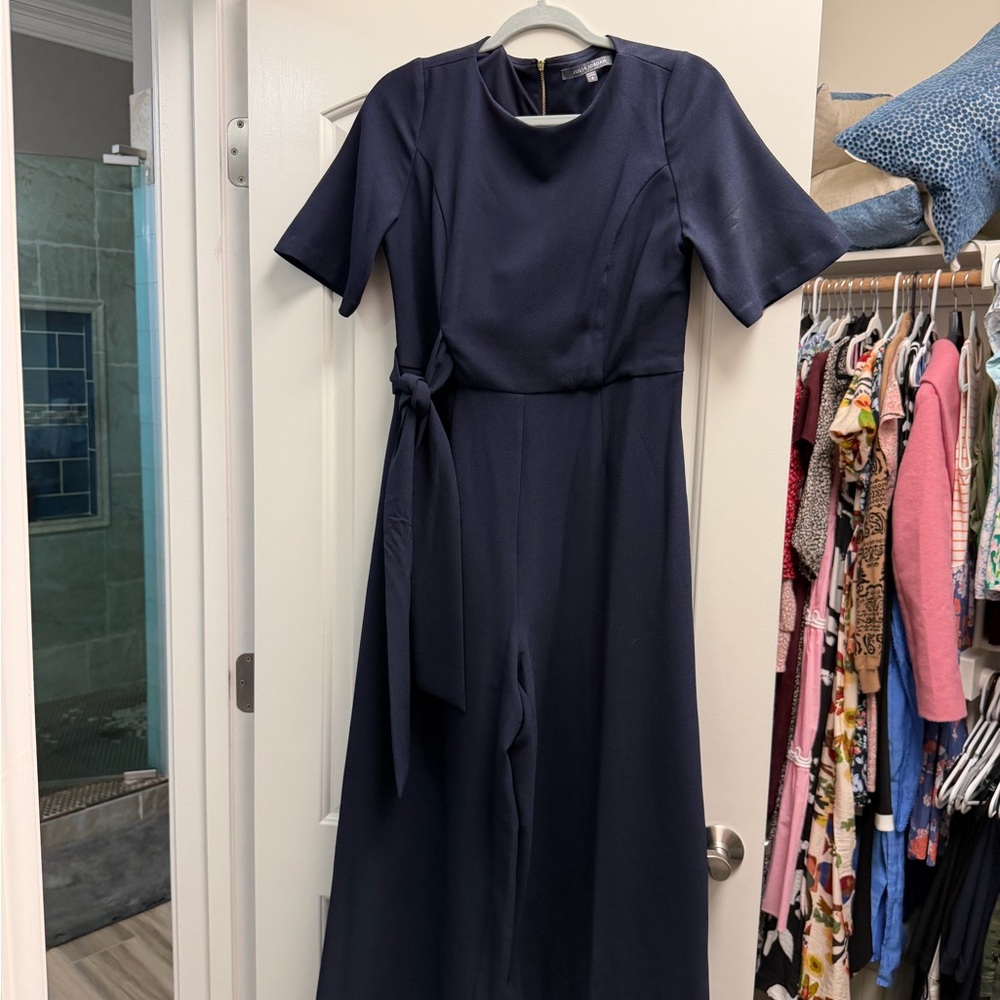 julia jordan Navy Midi Short-Sleeve Jumpsuit with Side Tie